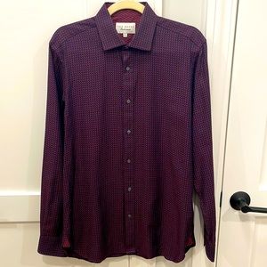 Ted Baker Maroon Patterned Endurance Dress Shirt Size 15 (34-35)